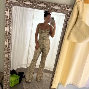NADINE MERABI Gold Sequin Jumpsuit S/M